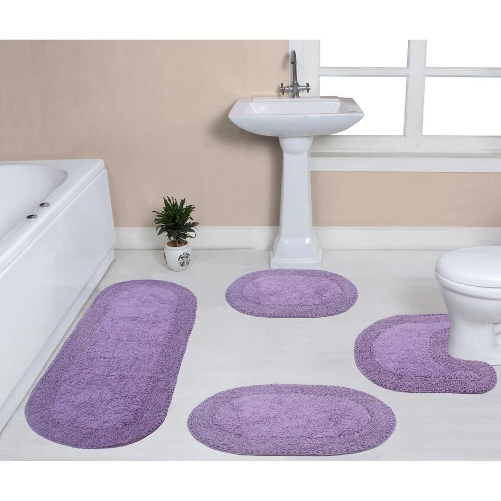 NWT Home Weavers Ruffle Collection Bathroom Rugs 4-Piece Set Purple Standard
